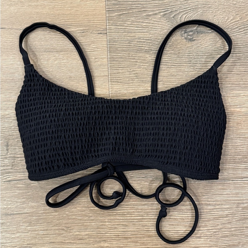 Hollister Shirred Y2K Style Textured Strappy Back Tiny Bikini Top Black XXS